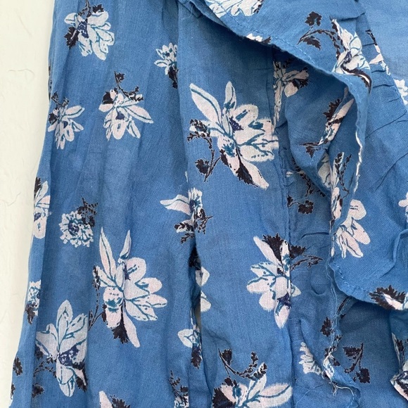 Free People Amanda wrap top ruffle detail blouse in blue size small - Picture 3 of 12